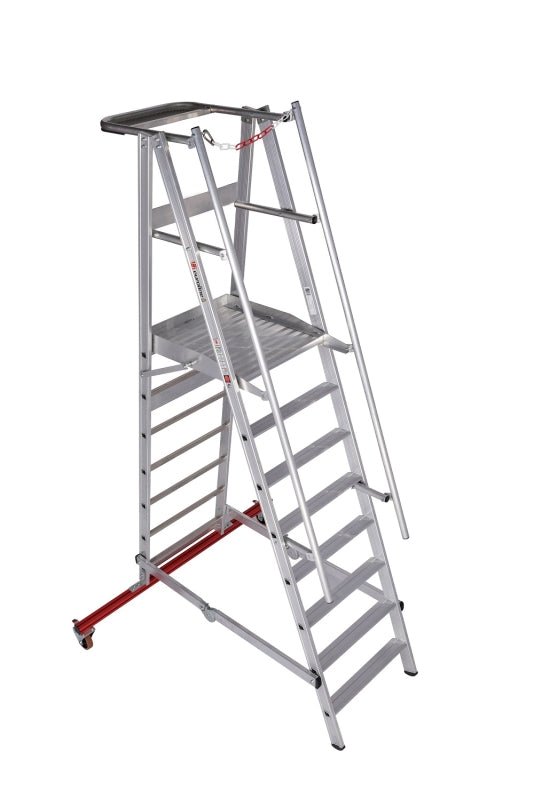 euroline PREMIUM line Aluminium - Podestleiter fahrbar, klappbar 32777 - Topleiter