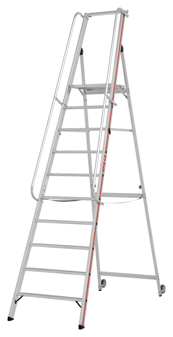 Hymer Plattformleiter 8081 mit Kipprollen und langem Handlauf - Topleiter