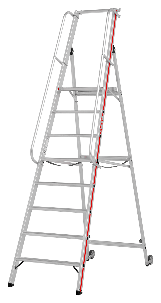 Hymer Plattformleiter 8081 mit Kipprollen und langem Handlauf - Topleiter