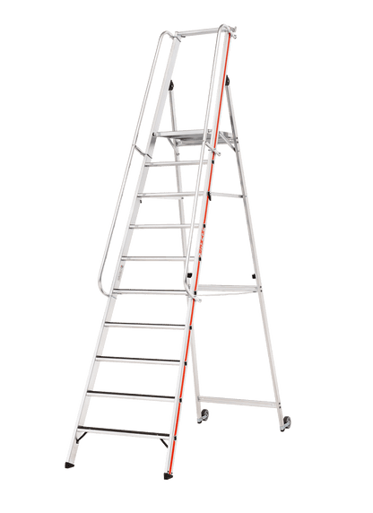 Hymer Plattformleiter R13 8681 mit Kipprollen und langem Handlauf - Topleiter