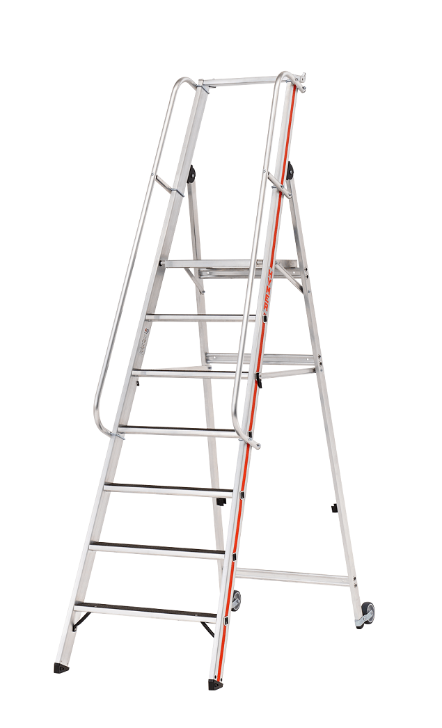 Hymer Plattformleiter R13 8681 mit Kipprollen und langem Handlauf - Topleiter